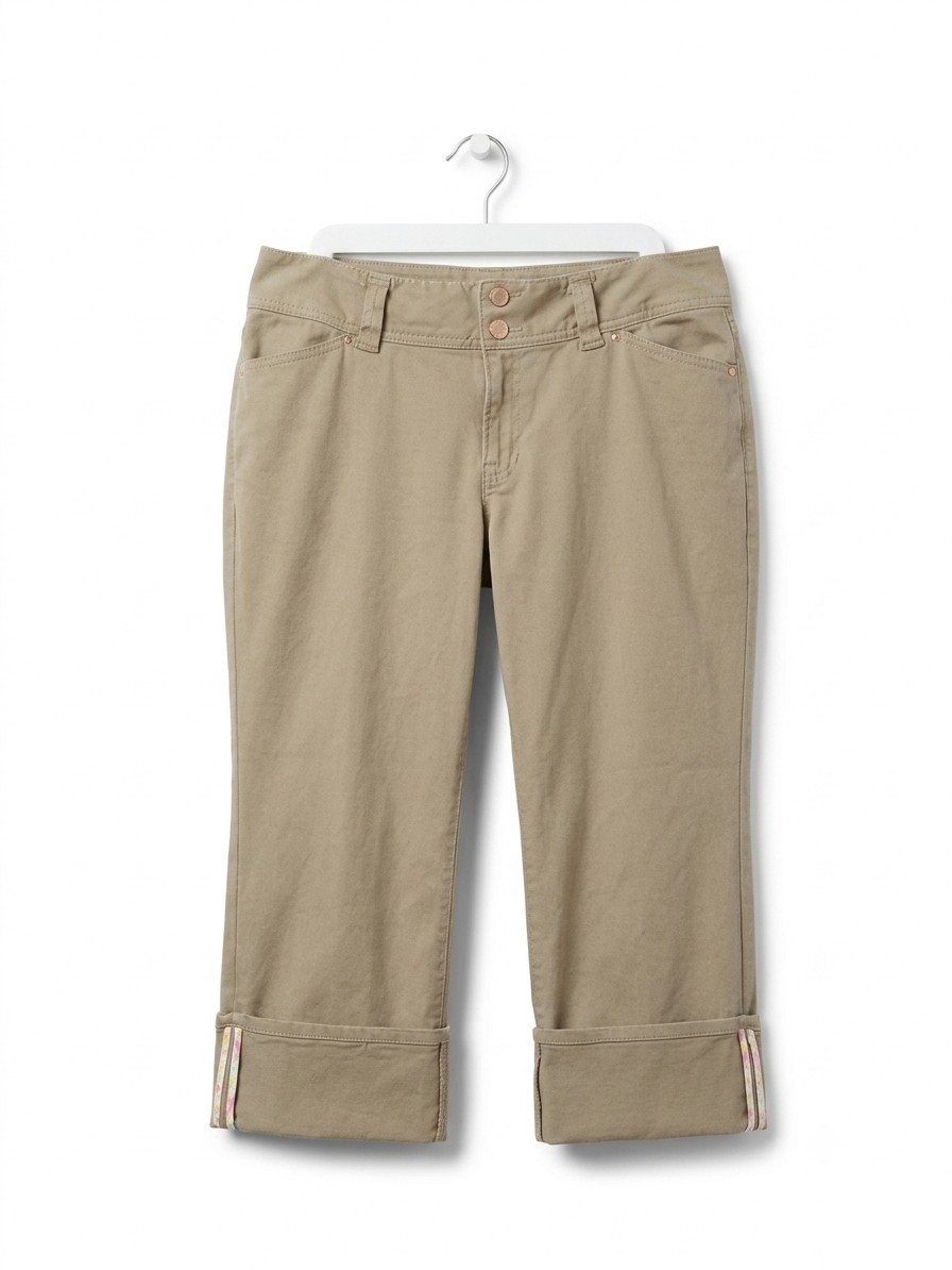 Khaki Cuffed Capri Pants